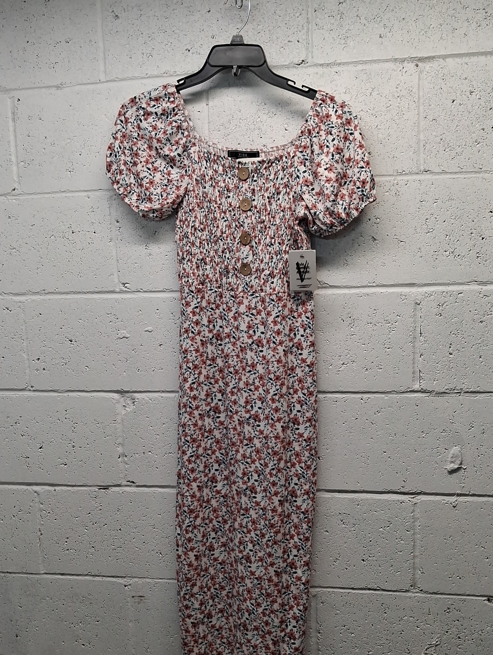 NWT Womens Vibe White Floral Maxi Dress with Rust & Green Accents